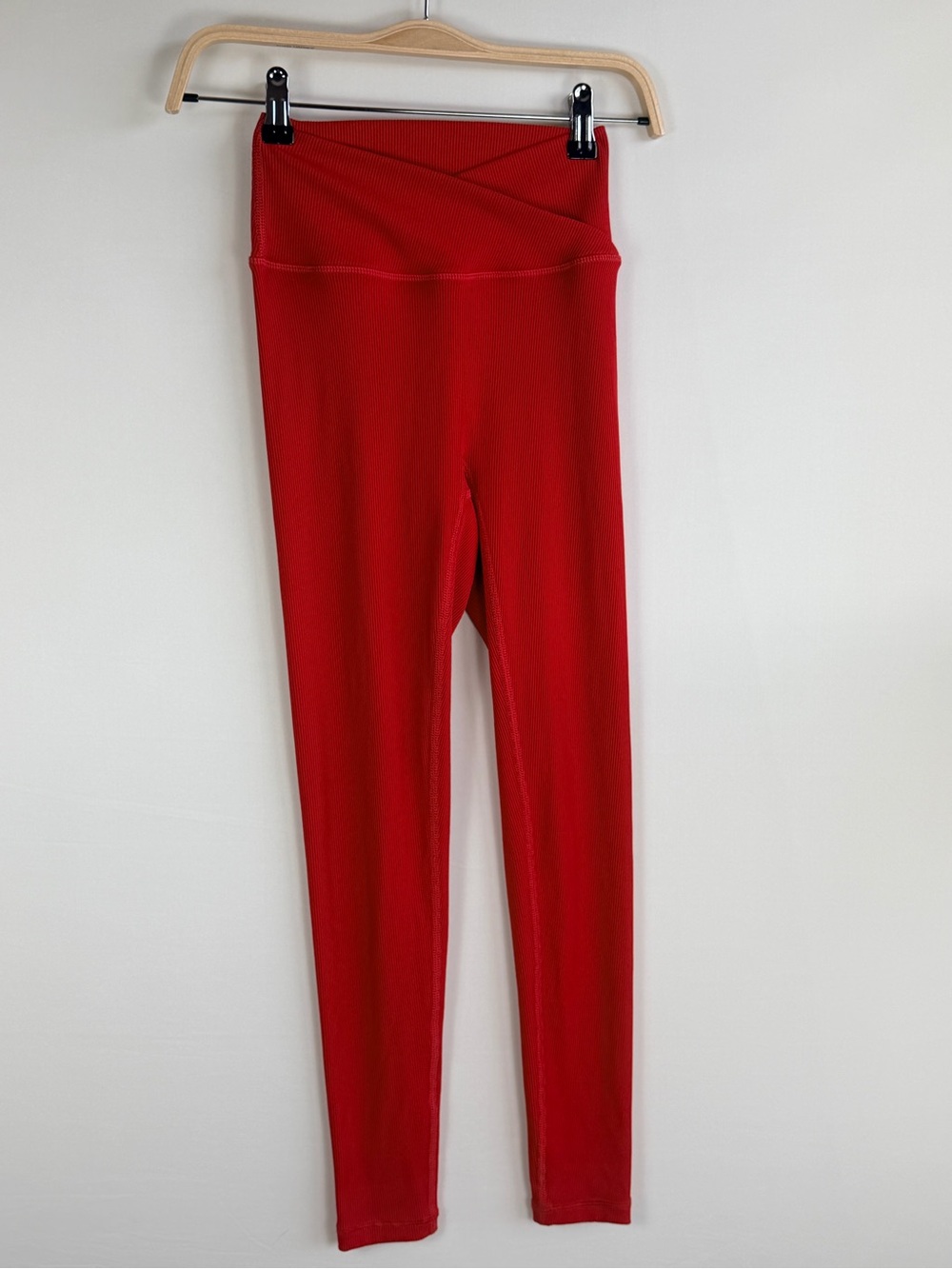Agent84 Women’s Small Red Ribbed Crossover High Waist Workout Leggings